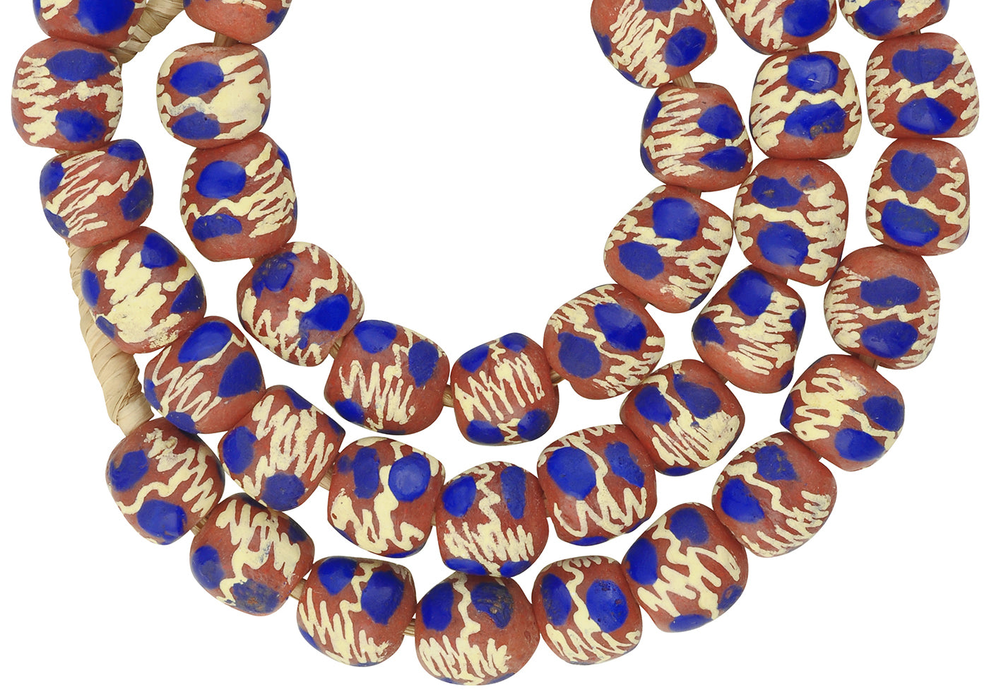 Authentic Ghana Fancy Powder Glass Beads - 11-12Mm, 24" Strand - close-up