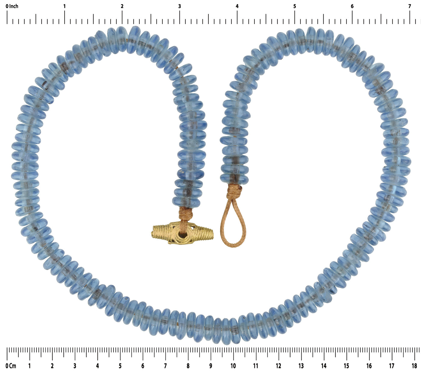 Handmade Blue Beaded Glass Necklace With Ashanti Brass Clasp - cropped detail