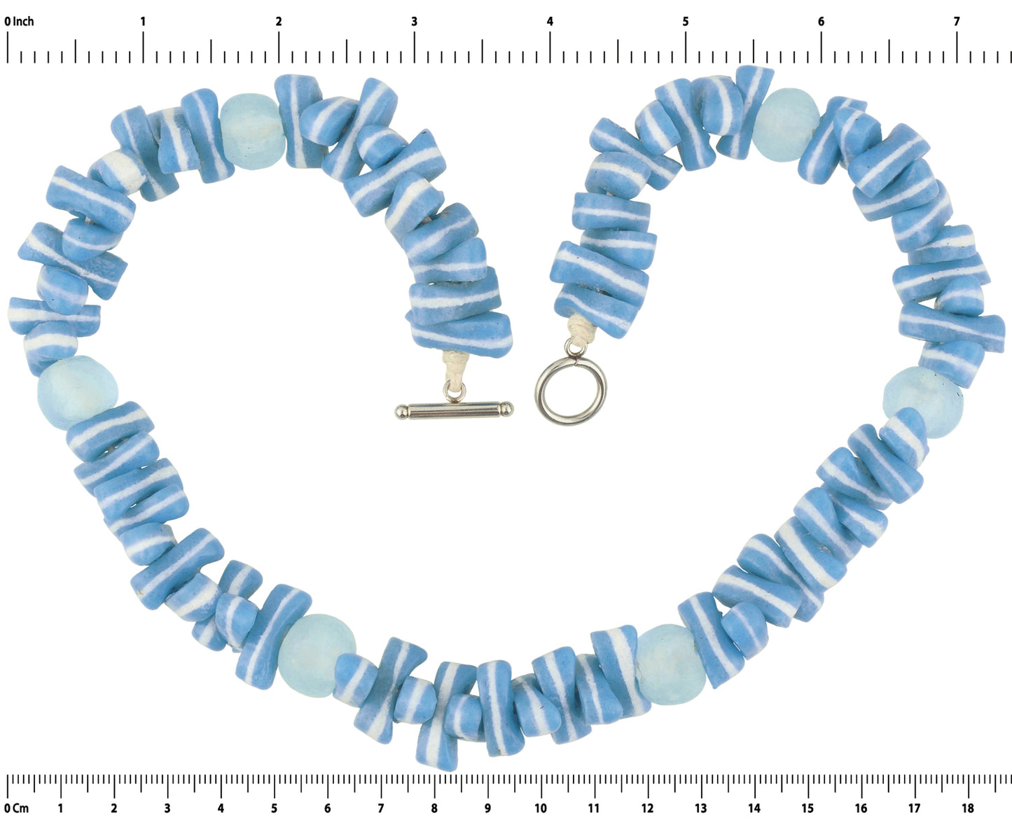 Handmade Blue & White Beaded Glass Necklace - African Trade Beads - cropped detail