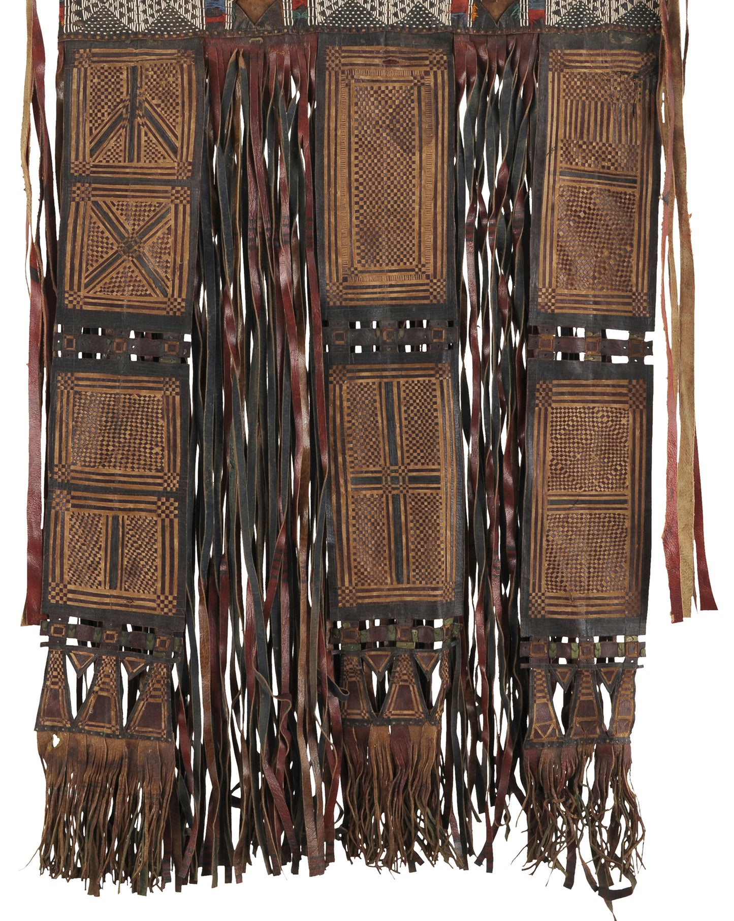 Authentic Tuareg Leather Wall Panel – Sahara Geometric Fringe Art