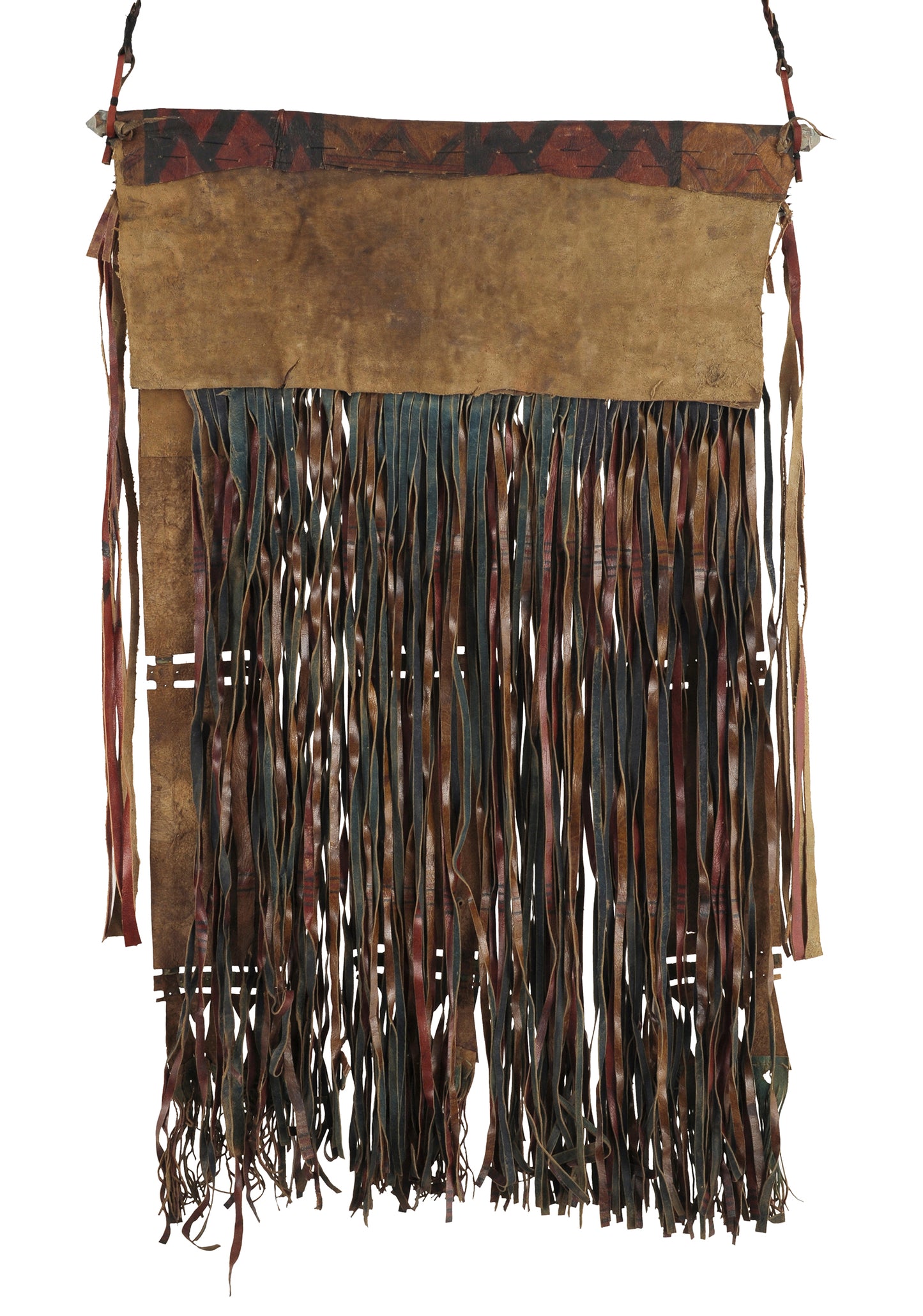 Authentic Tuareg Leather Wall Panel – Sahara Geometric Fringe Art