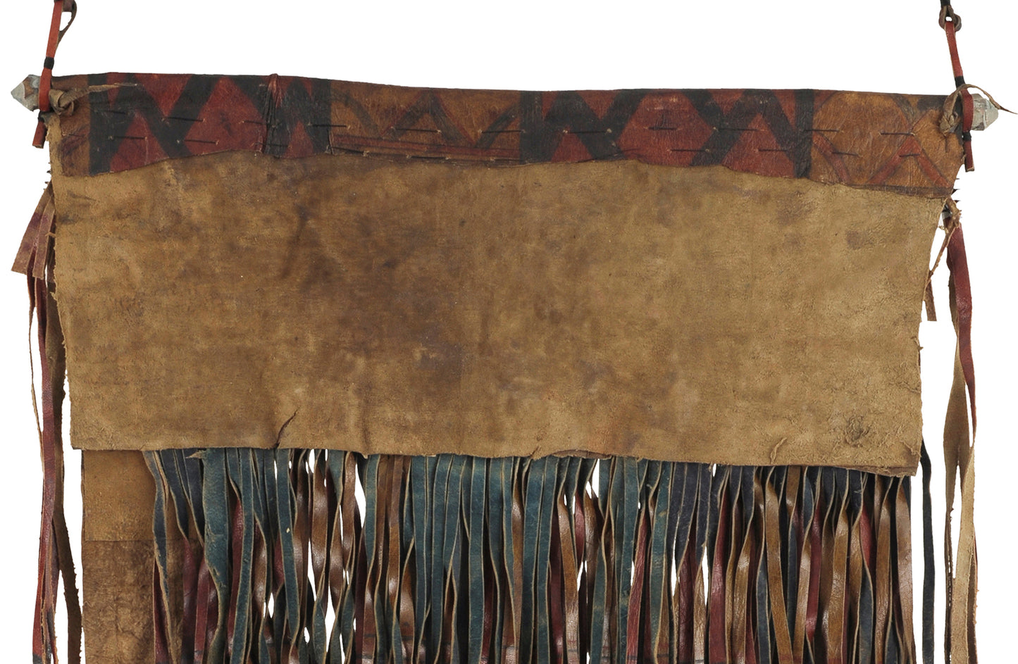 Authentic Tuareg Leather Wall Panel – Sahara Geometric Fringe Art