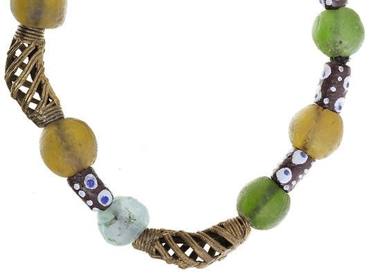 Handmade Beaded Bracelet - Glass & Brass Beads From Ghana - closer angle