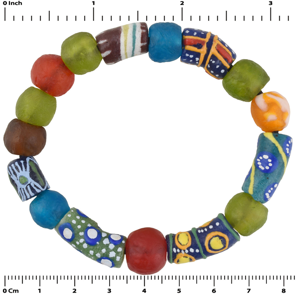 Handmade Beaded Bracelet - African Glass Trade Beads, Krobo Jewelry - zoomed-in detail