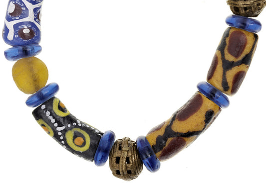 Handmade Beaded Bracelet - African Glass & Brass Beads - detailed product shot