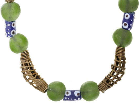 Handmade Beaded Bracelet - African Glass & Brass Beads - close-up