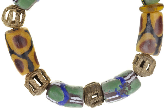 Handmade Beaded Bracelet - African Glass & Brass Beads - alternate view