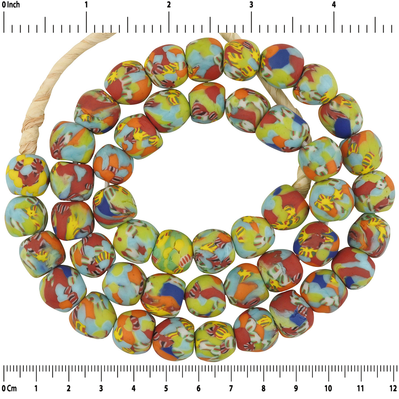 New African Trade Beads - Fused Recycled Ghana Glass Beads, 12-13Mm - zoomed-in detail