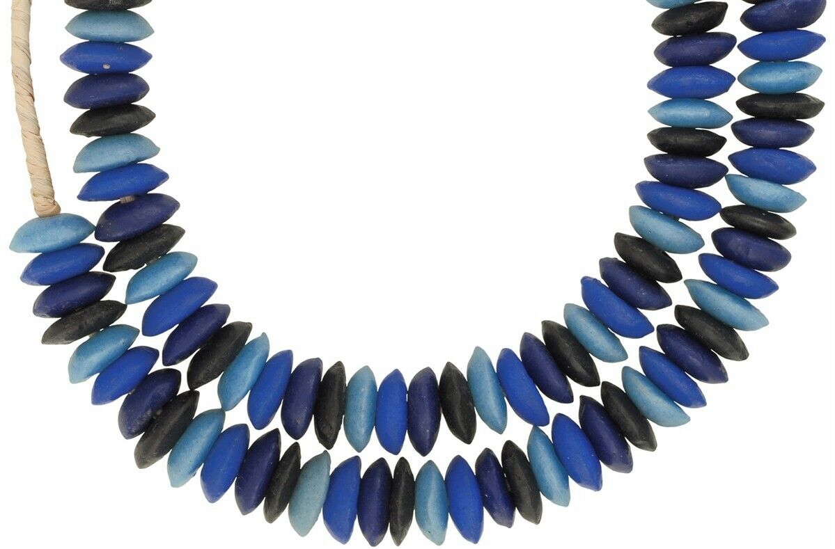 African Trade Beads: 24.5" Glass Beads, 13-14Mm, Handmade In Ghana - close-up