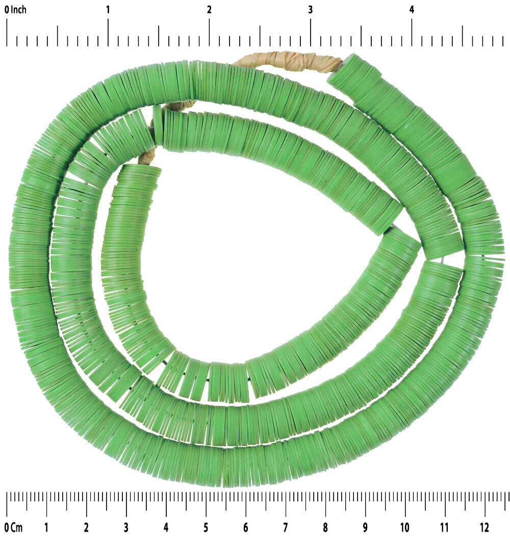 Old Green African Trade Beads, Czech Vulcanite Discs 10Mm - close-up