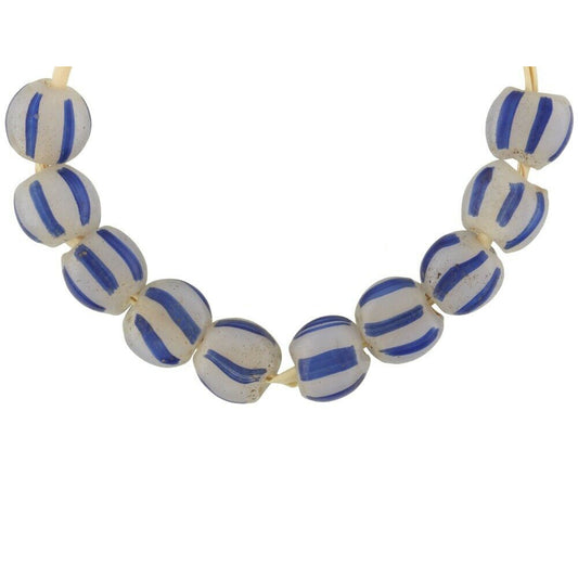 Antique Blue Striped Tabular Venetian Lampwork Trade Beads - alternate view