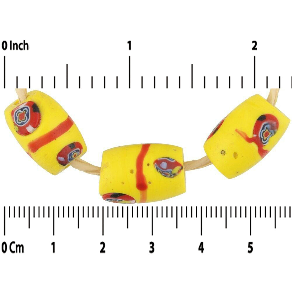 Antique Red Banded Oval Millefiori Glass Trade Beads - Rare Find - close-up