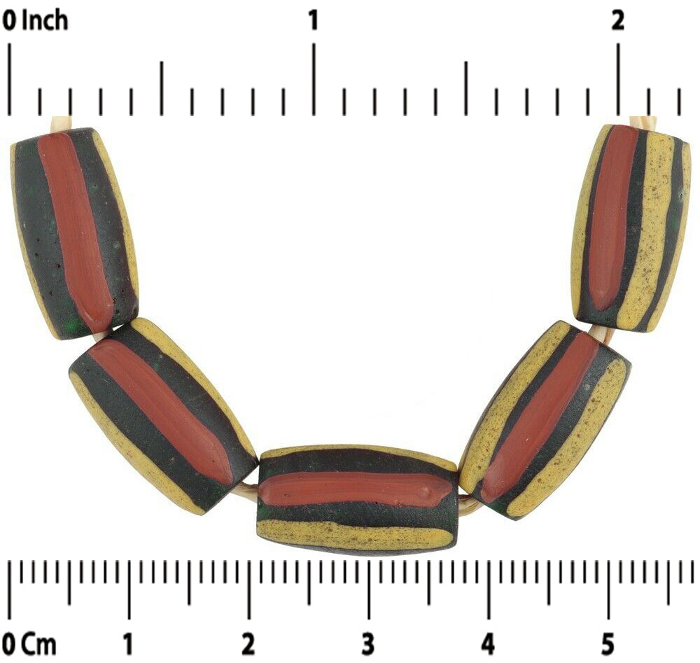 Rare Antique Striped Venetian Glass Trade Beads - 5 Matching, 16Mm - alternate view