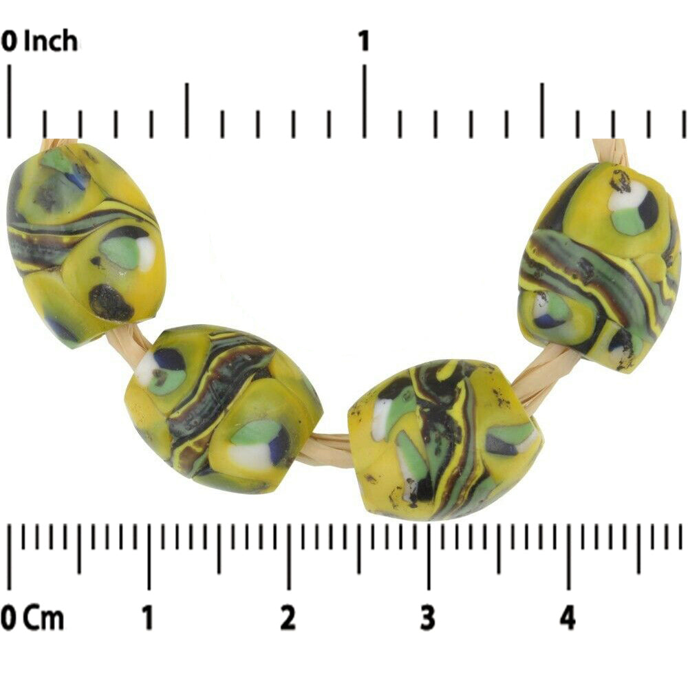 Antique Banded Oval Millefiori Venetian Glass Trade Beads - angled shot