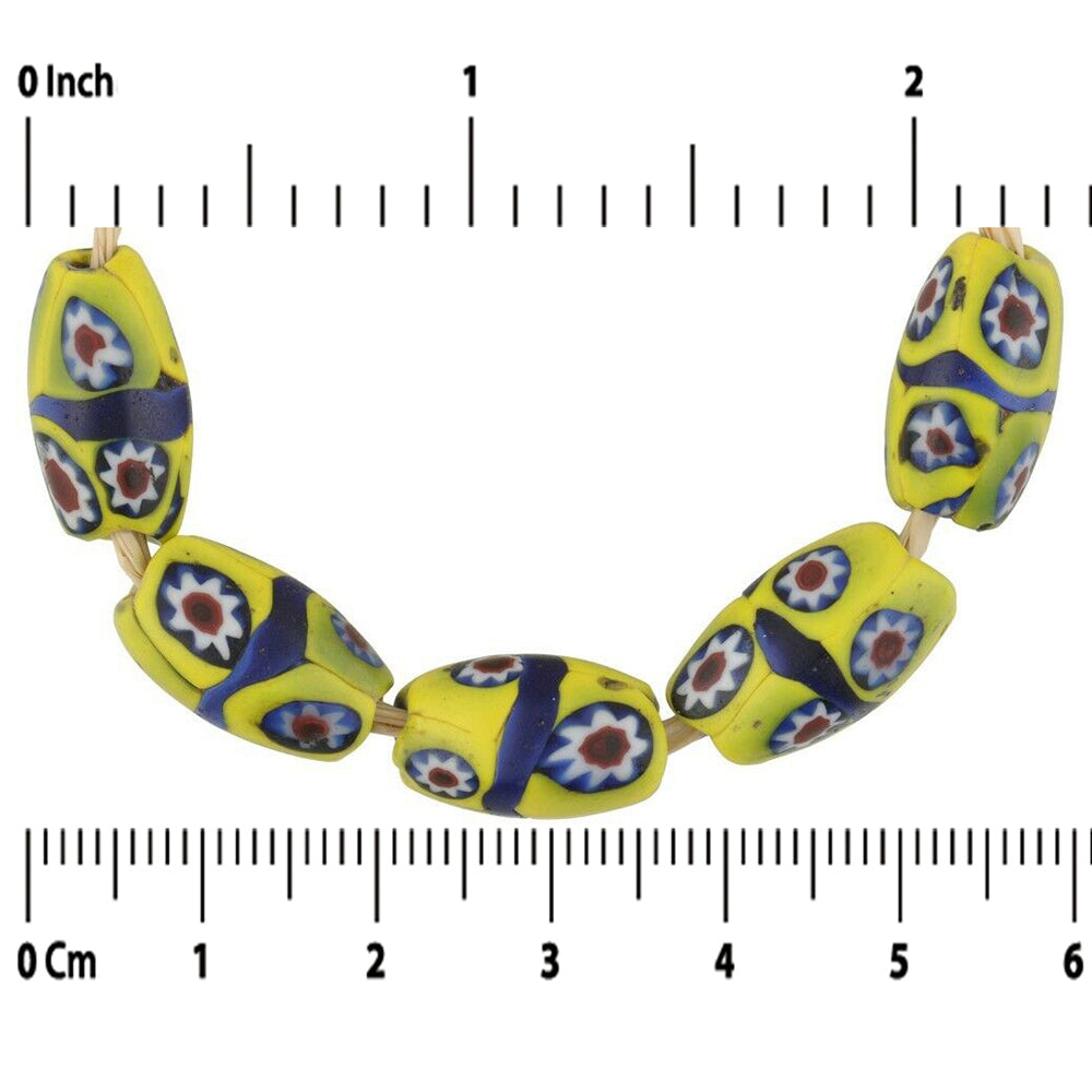 Old Banded Oval Millefiori Venetian Mosaic Glass Trade Beads - close-up