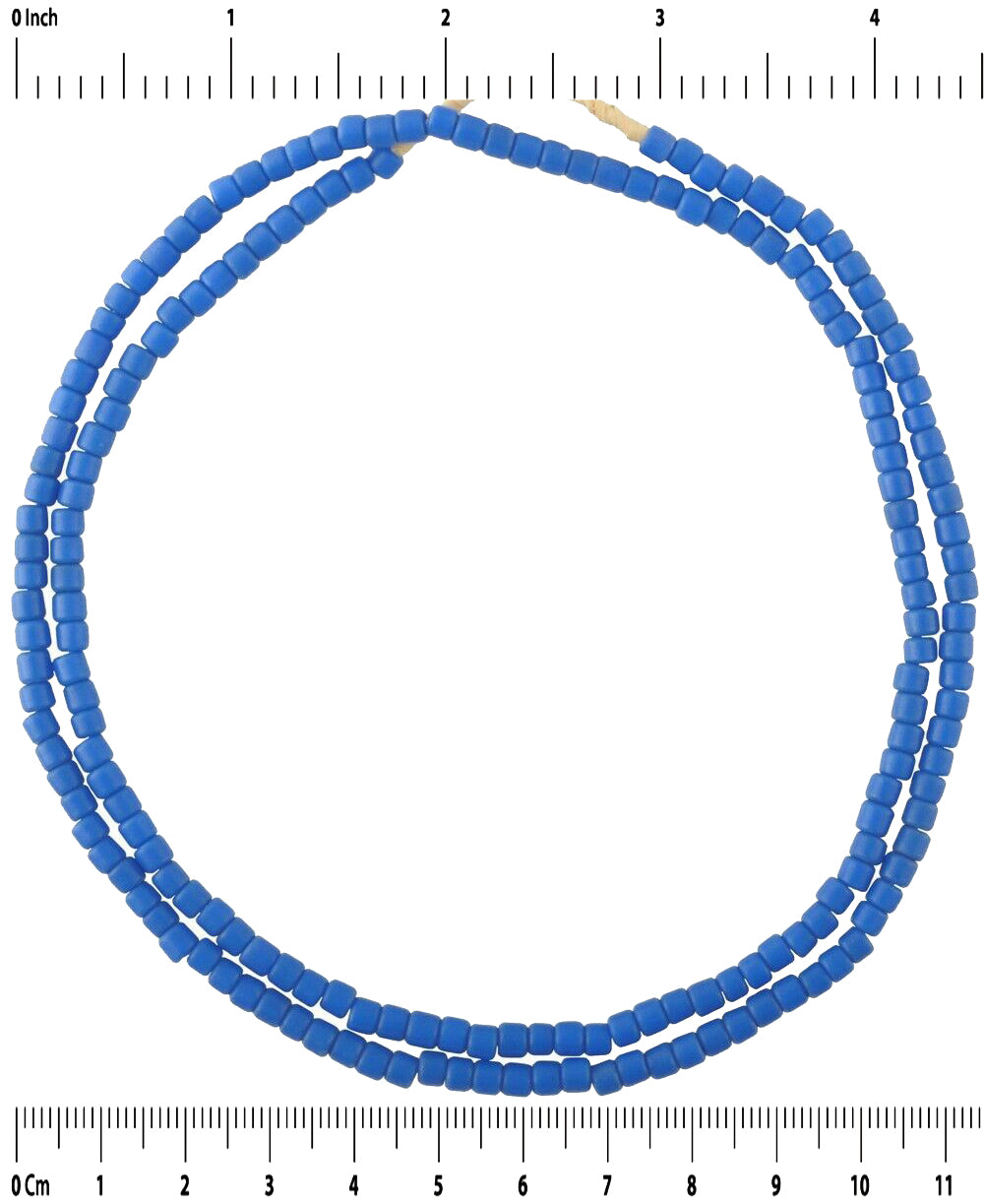 Old Blue Tile Bohemian Czech Glass Trade Beads - 4Mm - close-up