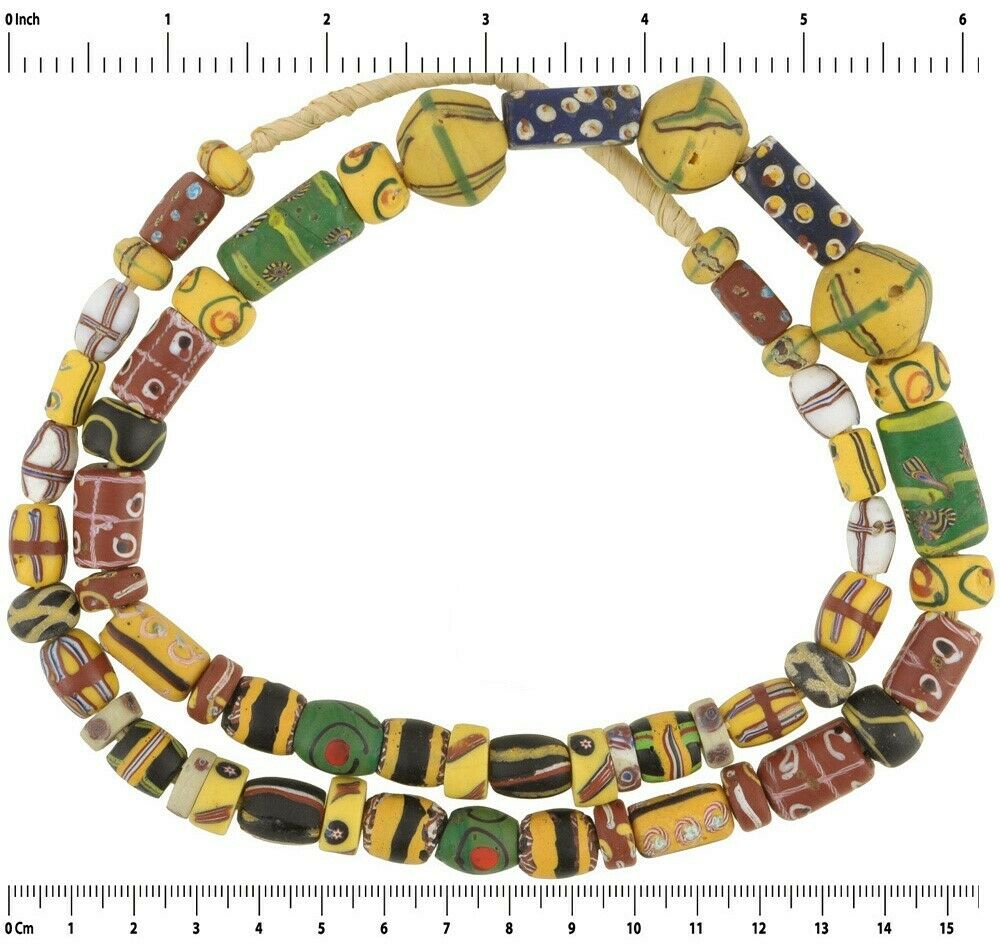 Old African Trade Beads Mix Venetian Glass Beads Fancy Millefiori Eye King Beads - zoomed-in detail