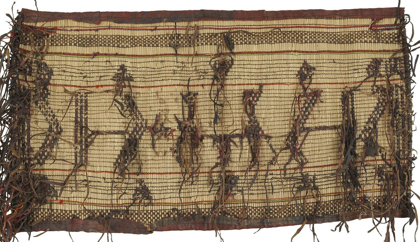 Nomadic Tuareg Straw and Leather Mat – Ethnic Geometric Carpet