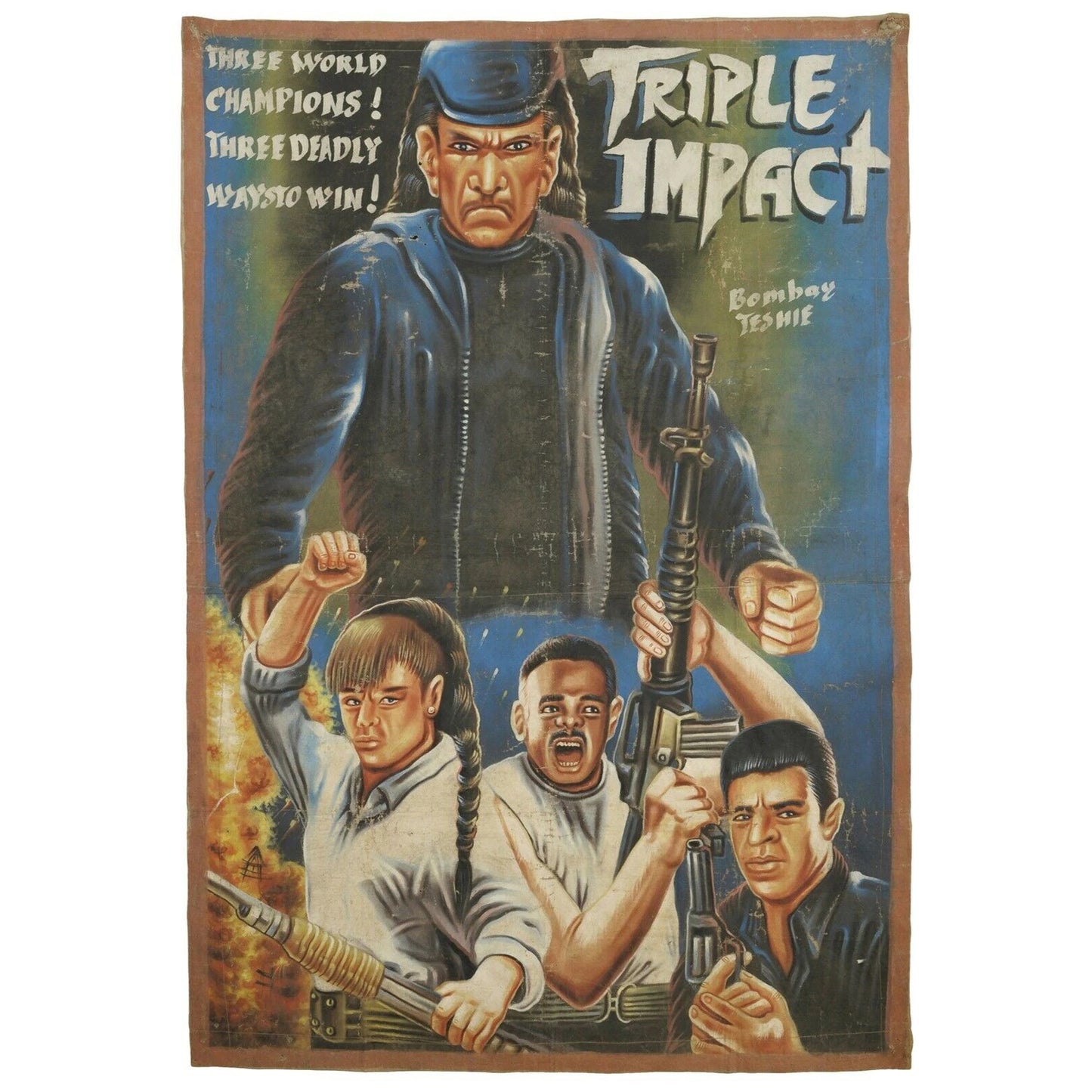 Triple Impact Action - Original Ghanaian Hand-Painted Movie Poster