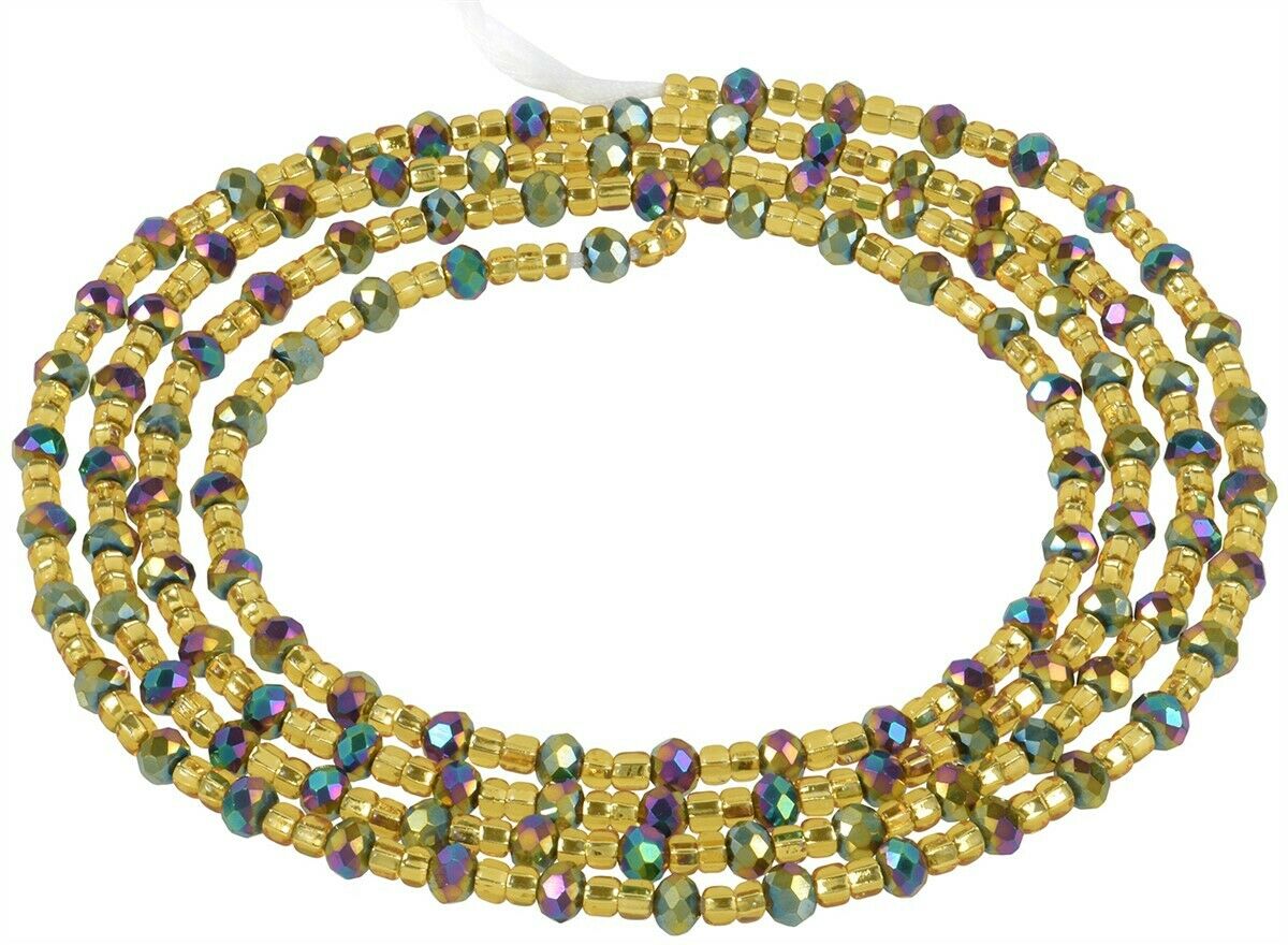 Tie on Iridescent Gold-Lined African Waist Beads – Handmade Body Jewelry