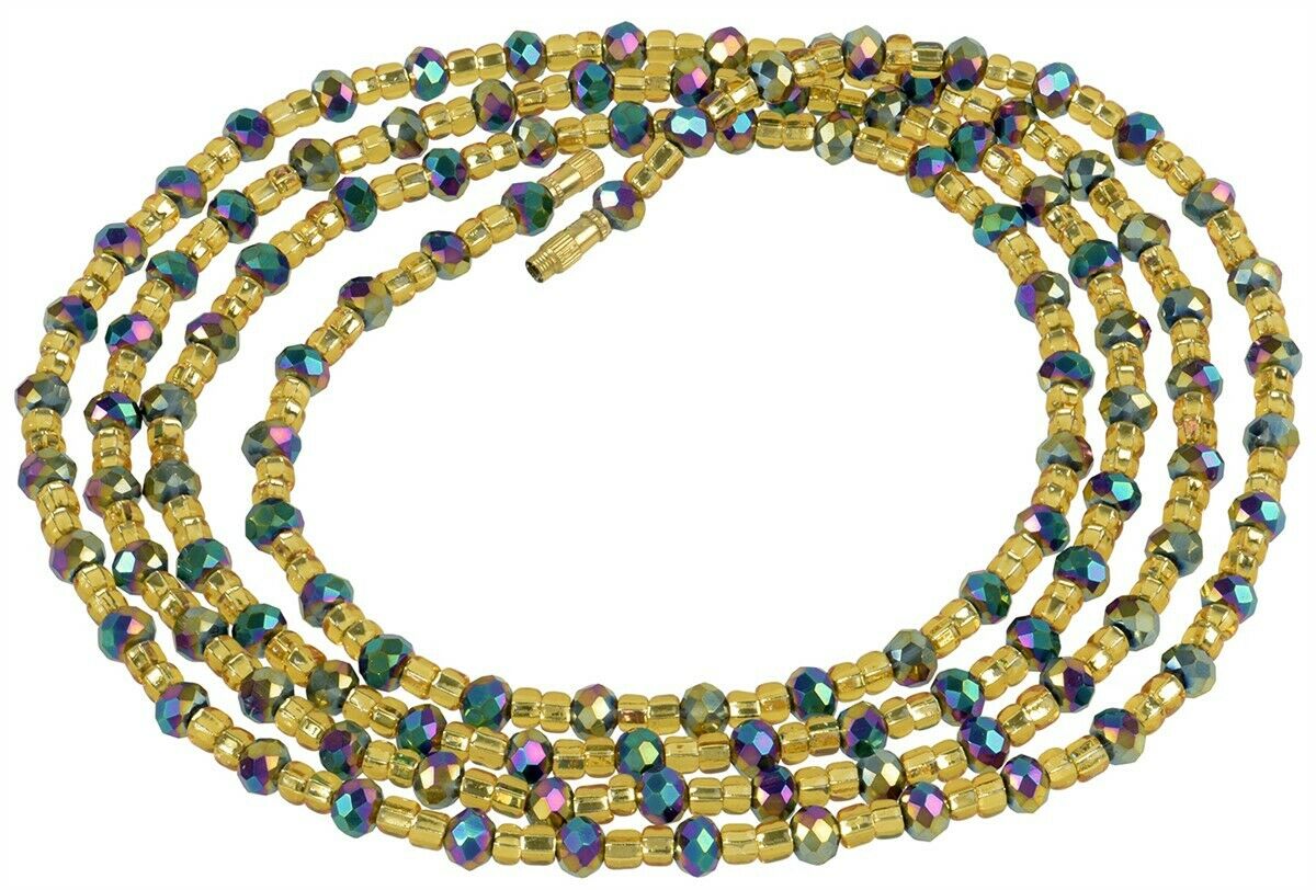 Screw Clasp Iridescent Gold-Lined African Waist Beads – Handmade Body Jewelry