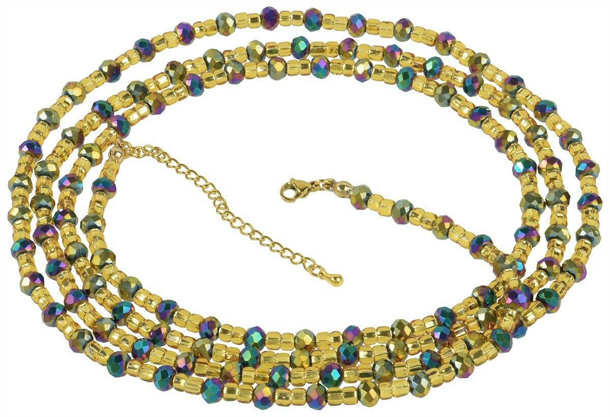 Extension Chain Iridescent Gold-Lined African Waist Beads – Handmade Body Jewelry