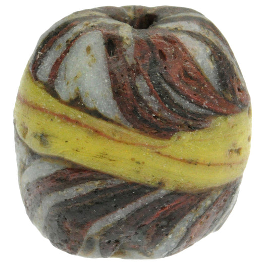 Rare Antique Islamic Banded Folded Glass Bead, Fustat 10X10Mm - alternate view