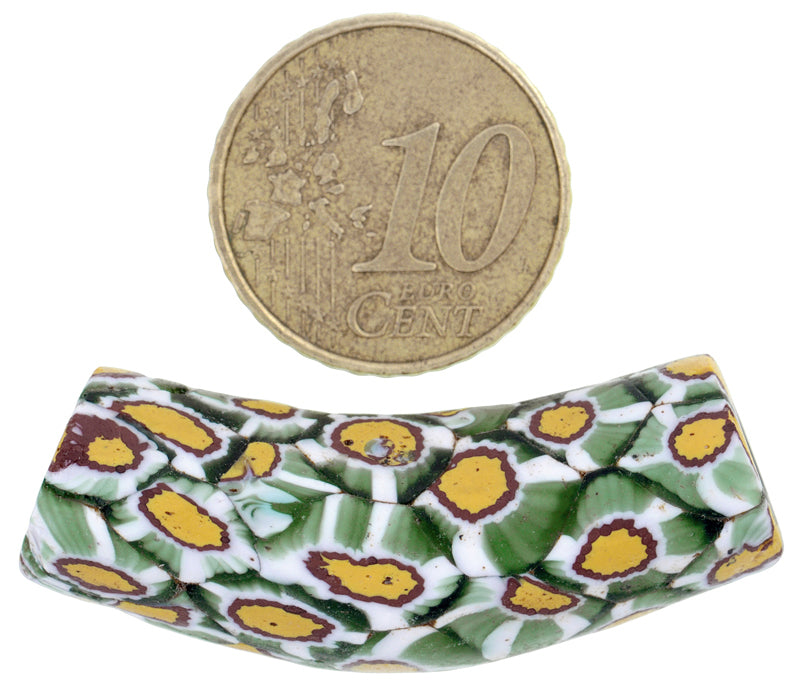 Antique Elbow Millefiori Venetian Mosaic Glass Trade Bead, 40X12Mm - alternate view
