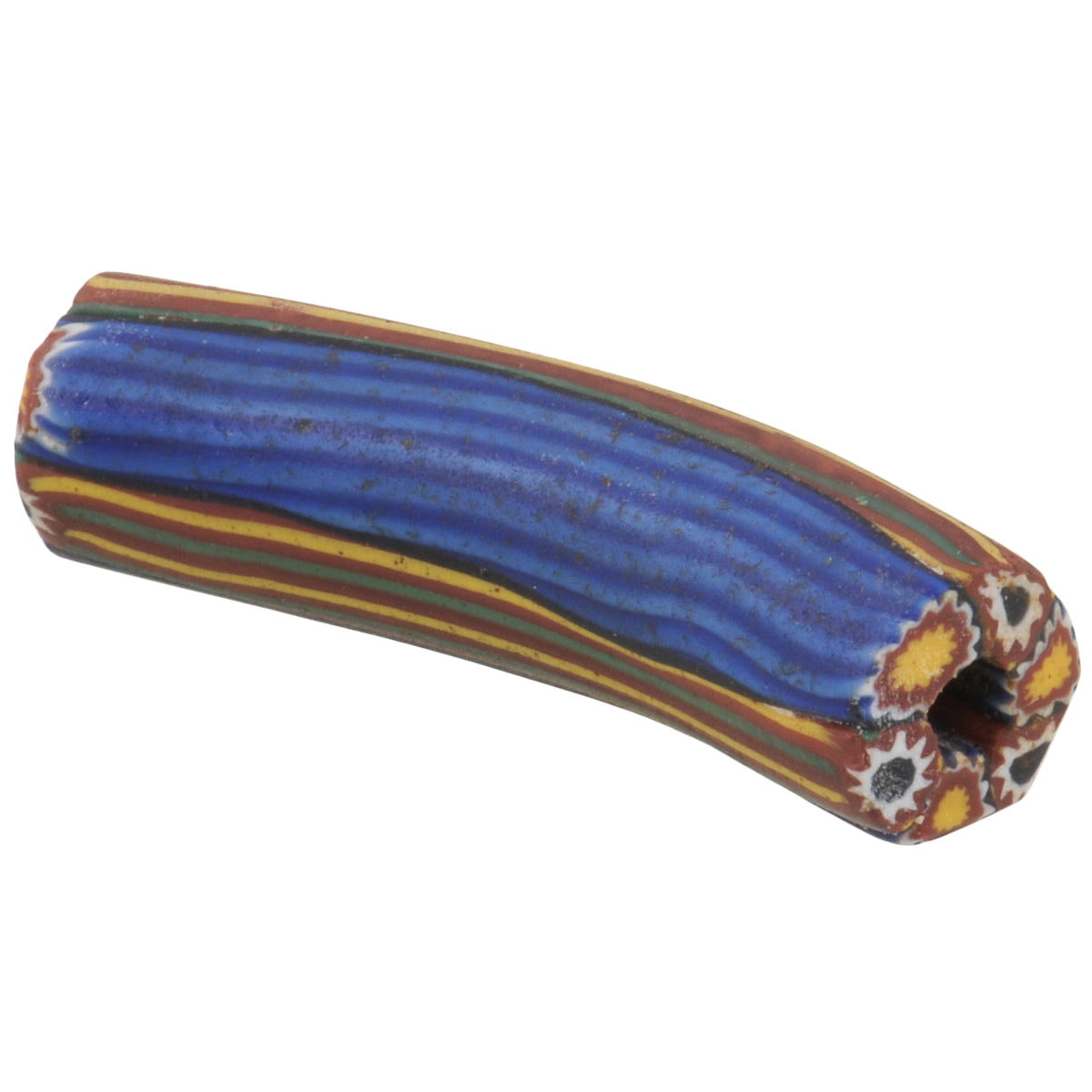 Rare Antique Venetian Elbow Millefiori Mosaic Glass Trade Bead, 37X10Mm