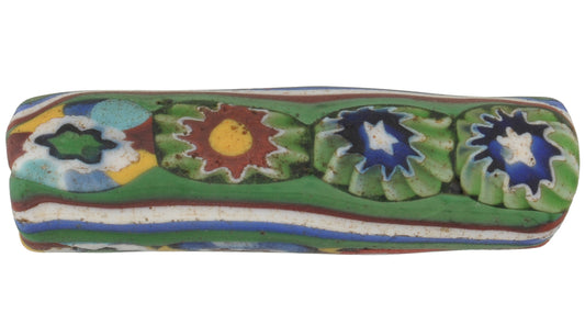 Rare Antique Multimurrine Elbow Venetian Millefiori Mosaic Glass Bead - African Trade - alternate view
