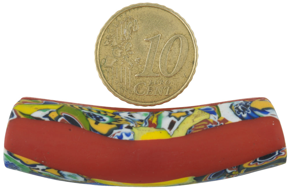 Rare Large Antique Elbow Venetian Millefiori Trade Bead With Trail Decoration - alternate view