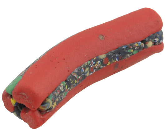 Rare Large Venetian Millefiori Elbow Trade Bead With Trail Decoration - alternate view