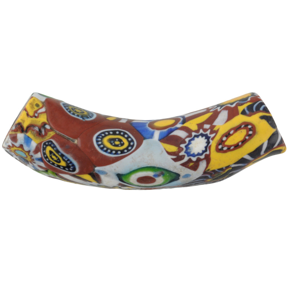 Rare Antique Elbow Millefiori Venetian Mosaic African Trade Bead, 42X11Mm
