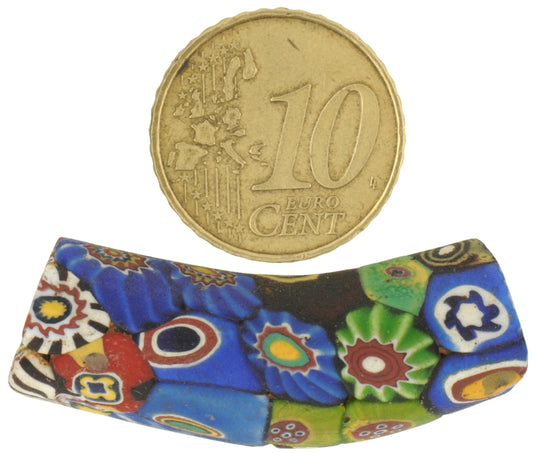 Rare Antique Large Elbow Millefiori Venetian Mosaic Glass Trade Bead 39X12Mm - alternate view