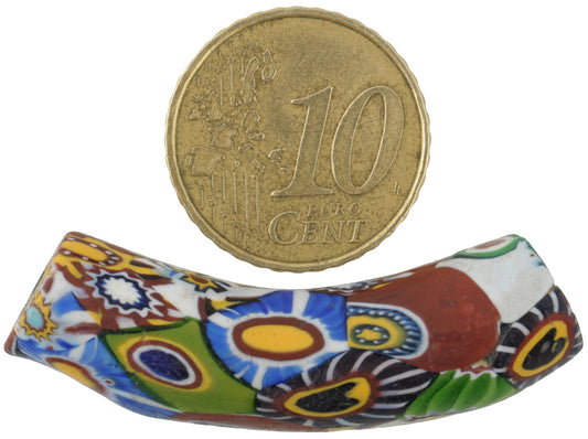 Rare Antique Elbow Millefiori Venetian Mosaic African Trade Bead, 42X11Mm - alternate view