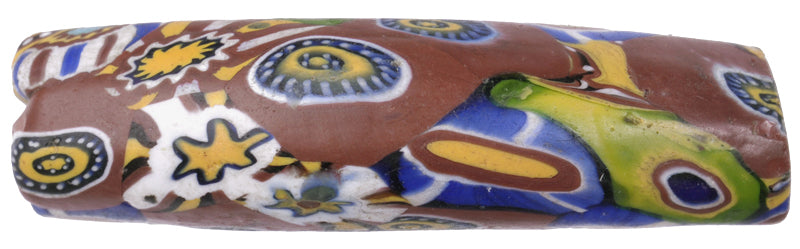 Rare Antique Elbow Multimurrine Millefiori Venetian Mosaic African Trade Bead - zoomed-in detail