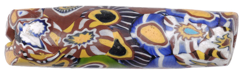 Rare Antique Elbow Multimurrine Millefiori Venetian Mosaic African Trade Bead - angled shot