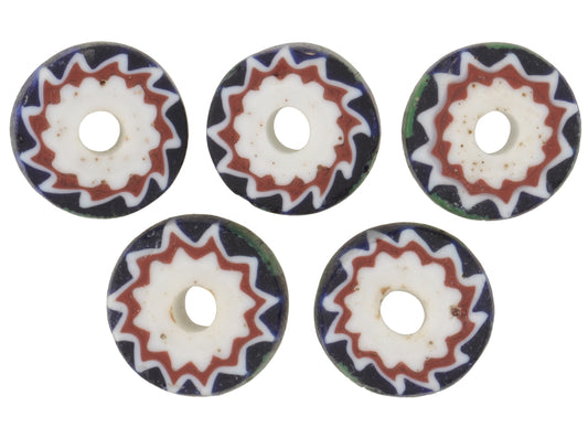 Rare Green Striped Antique Venetian Chevron Beads - 5 Pieces - alternate view