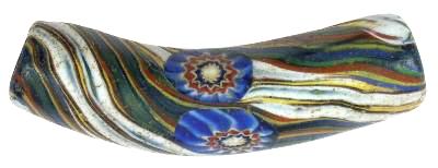 Rare Antique Elbow Millefiori Venetian Mosaic Glass Trade Bead, 40 X 10 Mm - alternate view