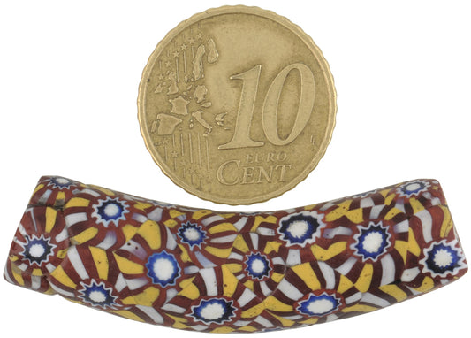 Antique Venetian Elbow Millefiori Mosaic Glass Trade Bead, 45X11Mm - alternate view