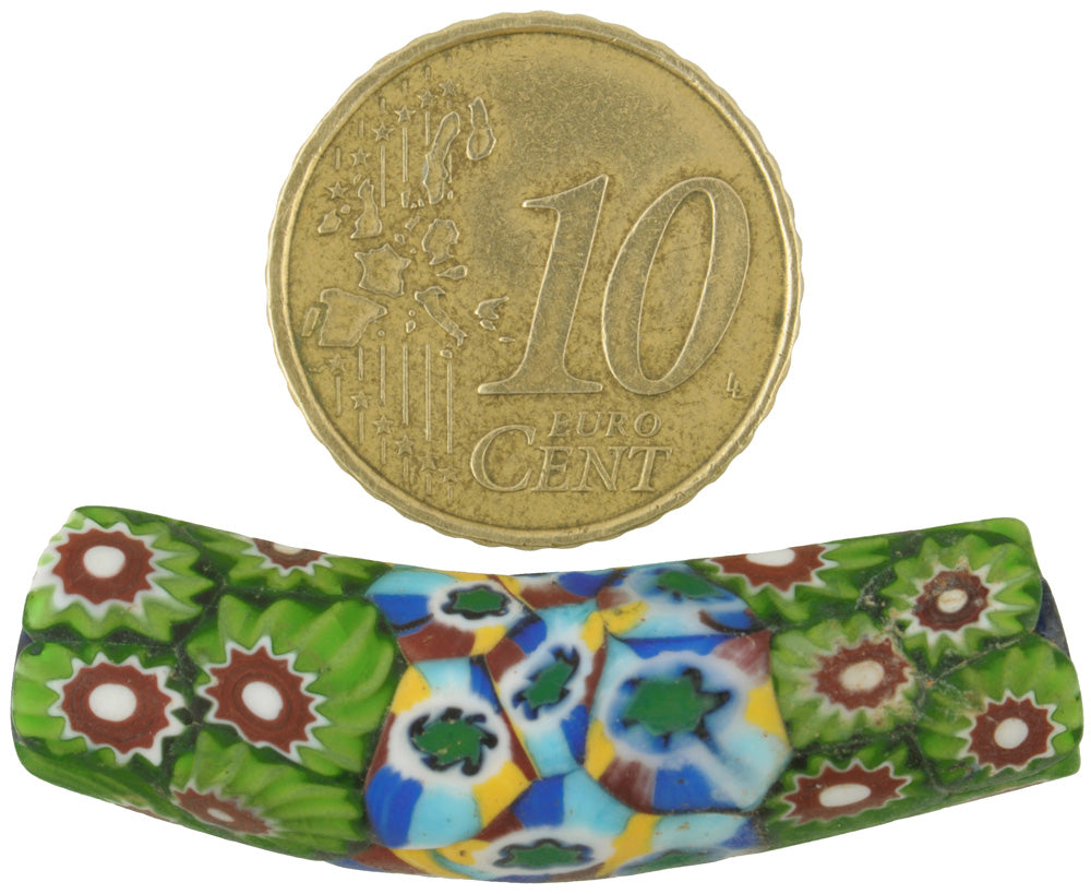Rare Antique Venetian Elbow Millefiori Mosaic Trade Bead - 38X11Mm - alternate view