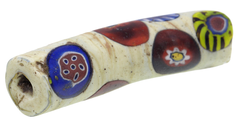 Rare Antique Large Multimurrine Millefiori Venetian Glass Trade Bead 48X12Mm - zoomed-in detail