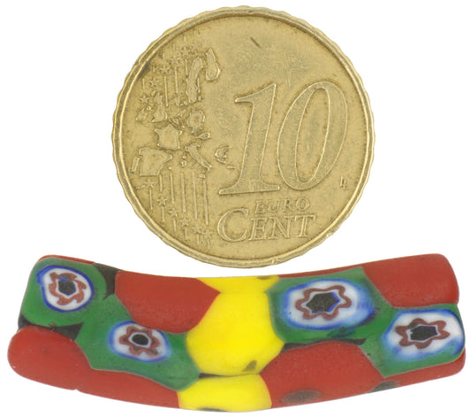 Rare Antique Yellow Banded Elbow Venetian Millefiori Trade Bead - alternate view