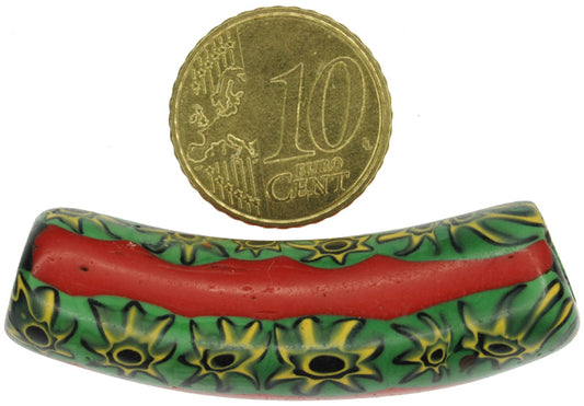 Rare Red Elbow Venetian Millefiori Mosaic Trade Bead - 49X13Mm - alternate view