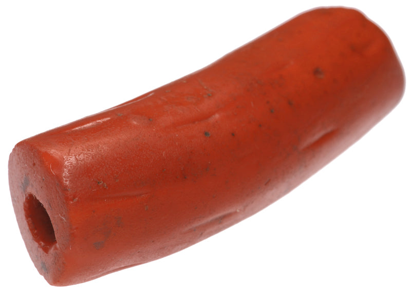 Rare Red Elbow Venetian Lampwork Trade Bead Imitating Red Coral, 48Mm - zoomed-in detail