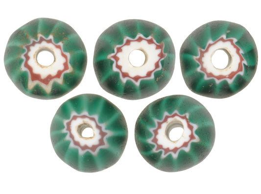 Five Large Green 4-Layer Antique Venetian Chevron Trade Beads - alternate view