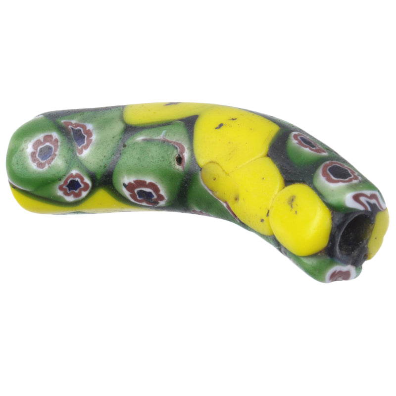 Antique Venetian Millefiori Elbow Mosaic Trade Bead, 35X9Mm