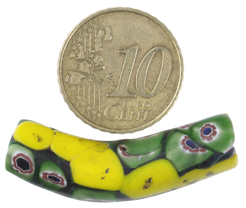 Antique Venetian Millefiori Elbow Mosaic Trade Bead, 35X9Mm - close-up