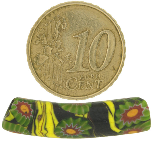 Antique Elbow Venetian Millefiori Mosaic Glass Trade Bead, 29X7Mm - alternate view