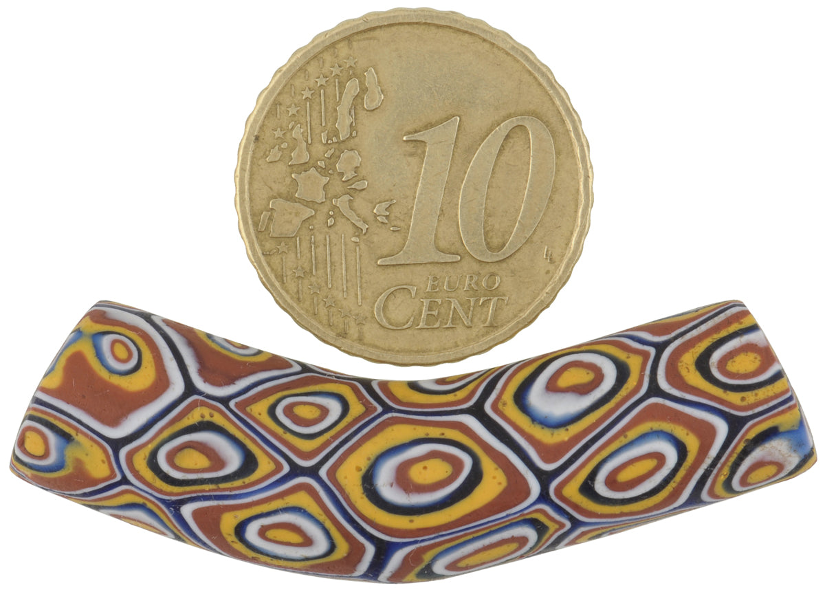 Antique Venetian Millefiori Mosaic Glass Trade Bead, 43Mm Elbow Shape - alternate view